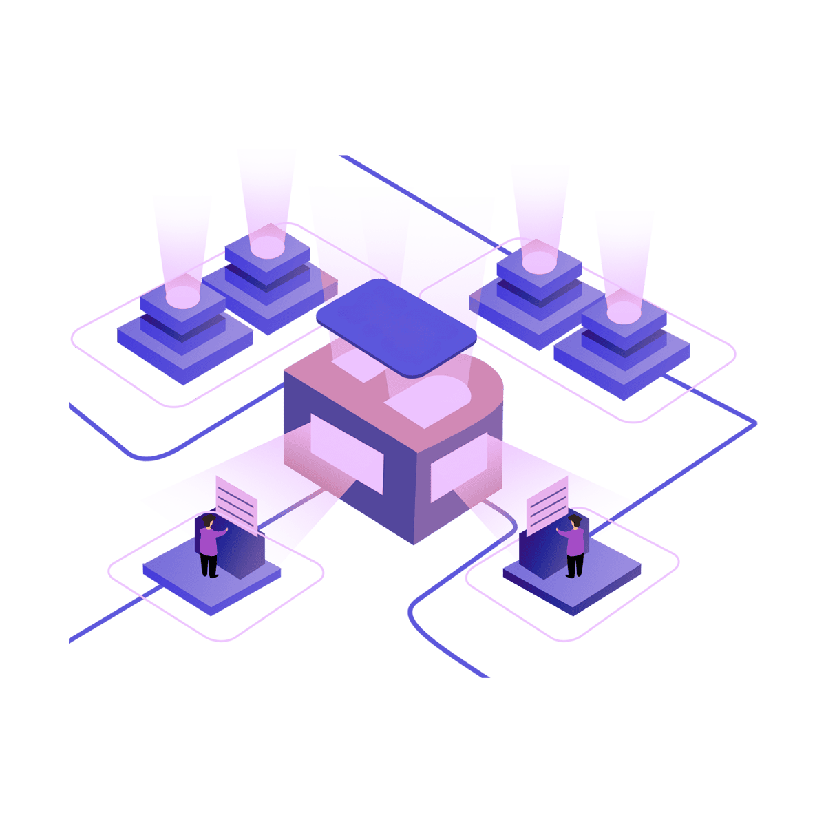 Hypervisor and virtualized computing conceptual icon.