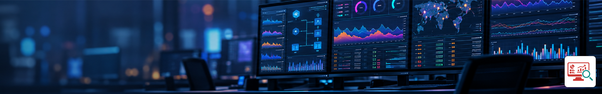 Conceptual monitoring dashboards with operational metrics and charts, representing Grafana data visualization.