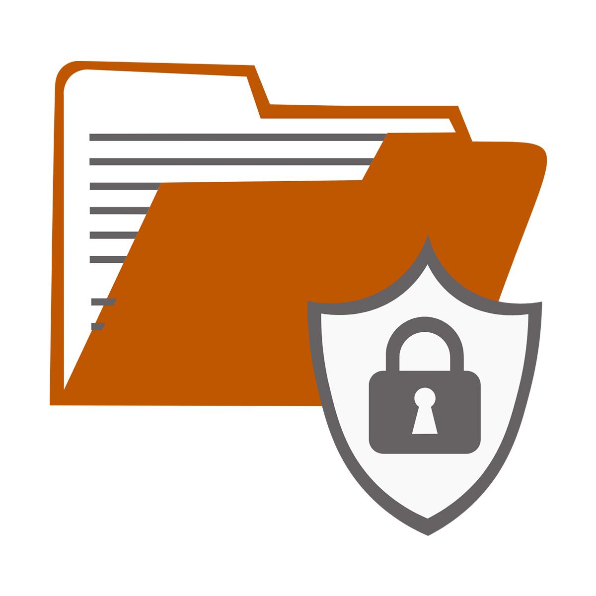 Cryptographic key and secure data folder conceptual icon.