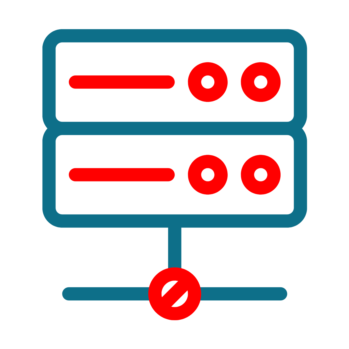Isolated server rack and DNS communication error conceptual icon.